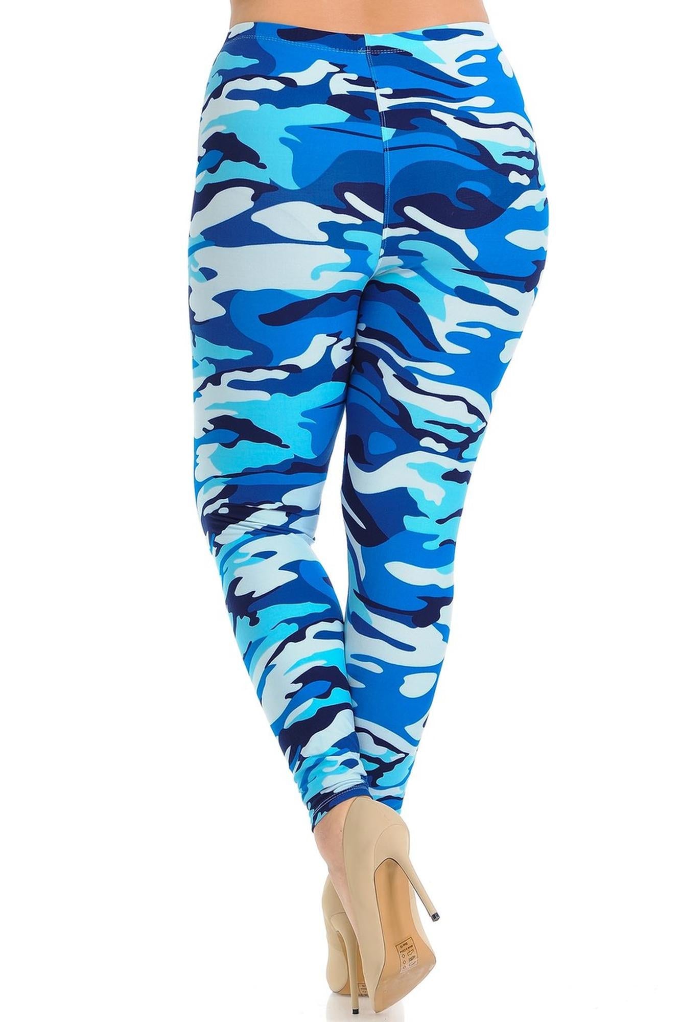 Wholesale Buttery Smooth Blue Camouflage Extra Plus Size Leggings - 3X-5X - EEVEE