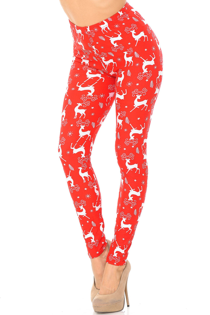 Wholesale Buttery Smooth Prancing Christmas Reindeer Extra Plus Size Leggings - 3X-5X