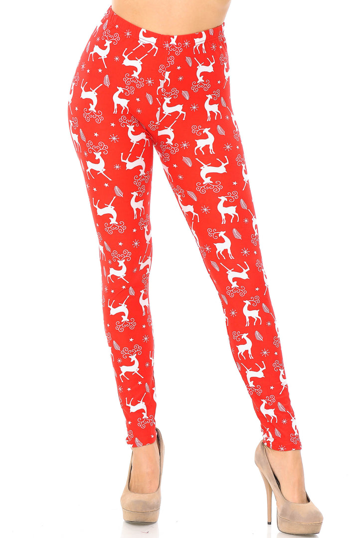 Wholesale Buttery Smooth Prancing Christmas Reindeer Extra Plus Size Leggings - 3X-5X
