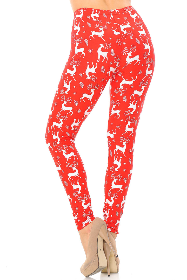 Wholesale Buttery Smooth Prancing Christmas Reindeer Extra Plus Size Leggings - 3X-5X