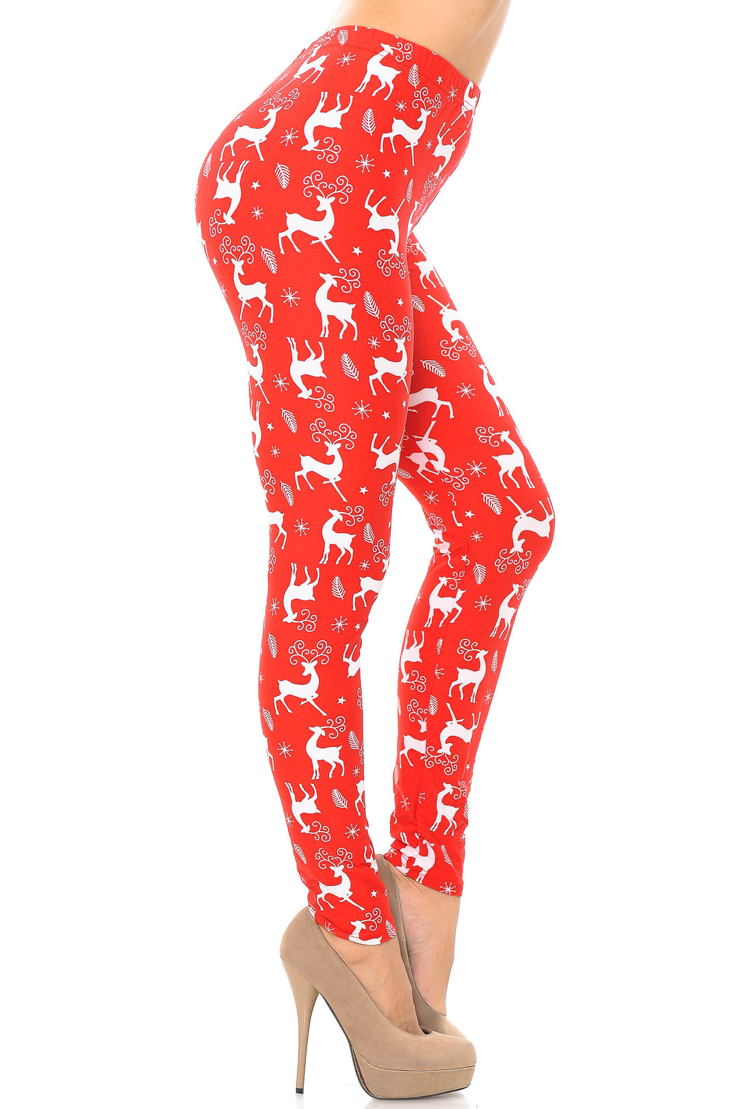 Wholesale Buttery Smooth Prancing Christmas Reindeer Extra Plus Size Leggings - 3X-5X