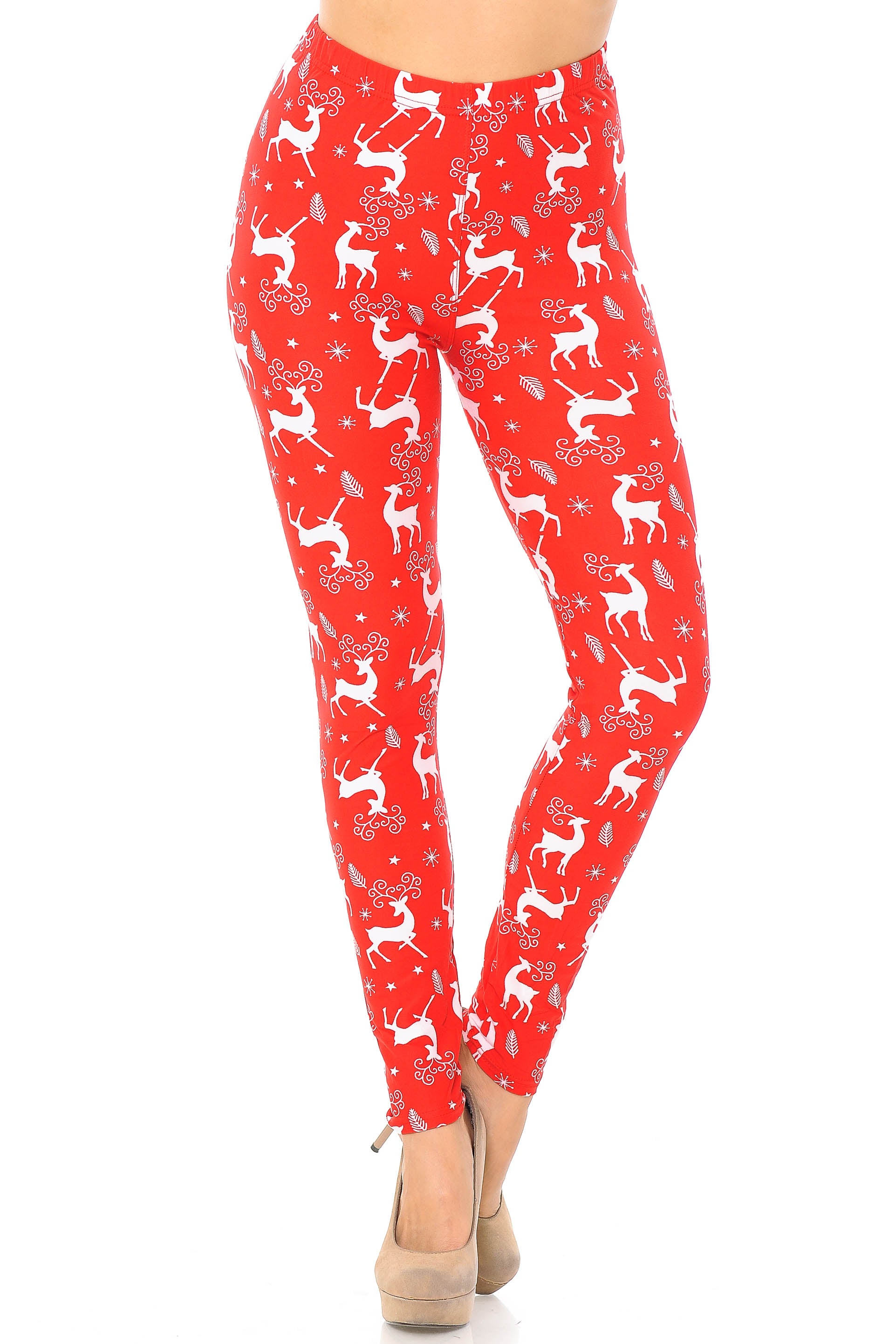 Wholesale Buttery Smooth Prancing Christmas Reindeer Extra Plus Size Leggings - 3X-5X