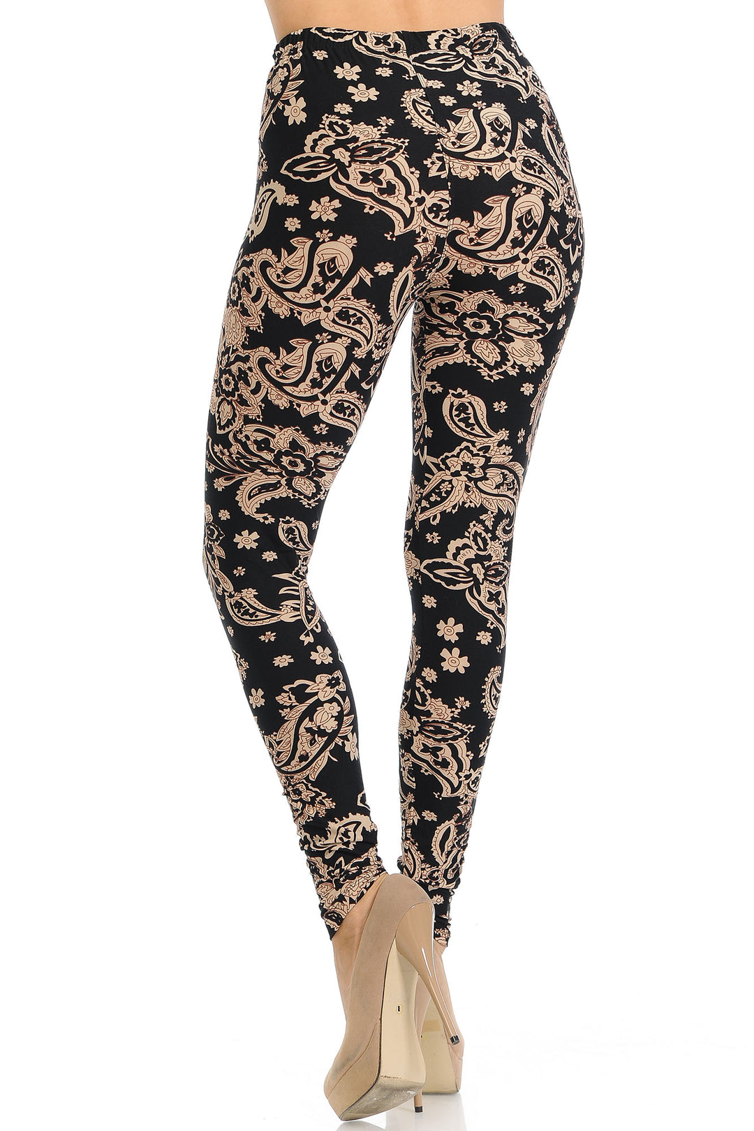 Wholesale Buttery Smooth Sand Pepper Paisley Extra Plus Size Leggings - 3X-5X