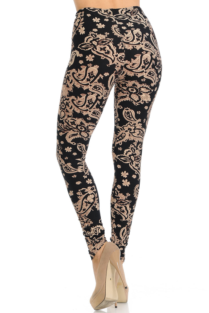 Wholesale Buttery Smooth Sand Pepper Paisley Extra Plus Size Leggings - 3X-5X