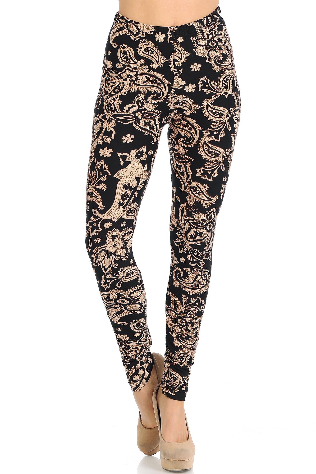 Wholesale Buttery Smooth Sand Pepper Paisley Extra Plus Size Leggings - 3X-5X