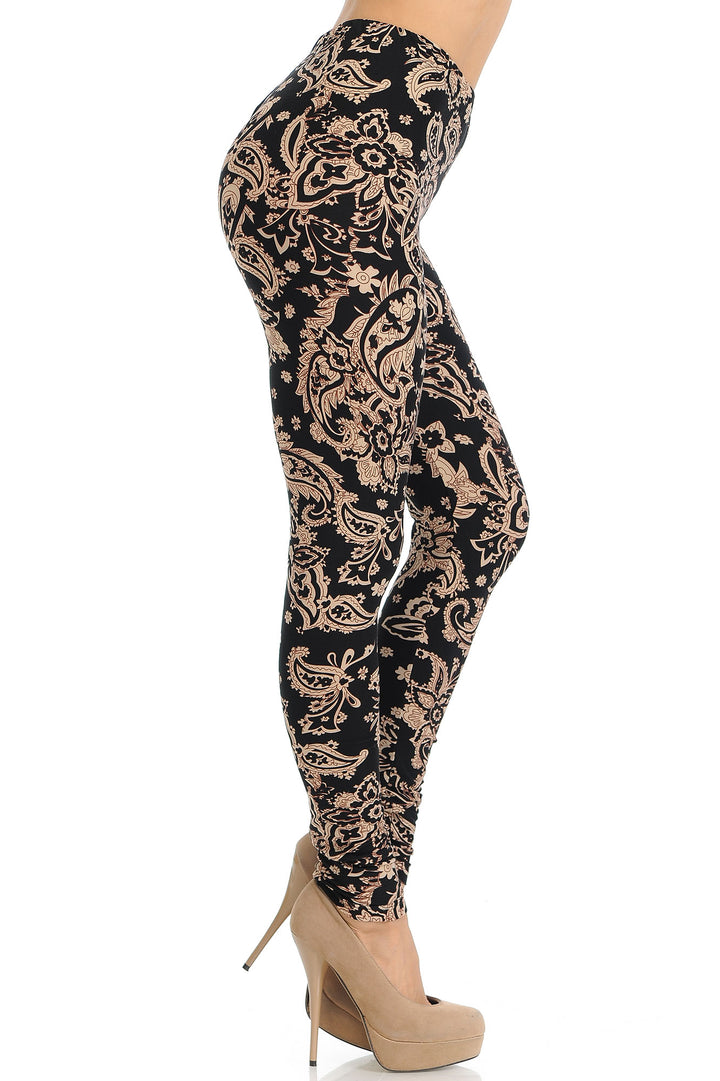 Wholesale Buttery Smooth Sand Pepper Paisley Extra Plus Size Leggings - 3X-5X