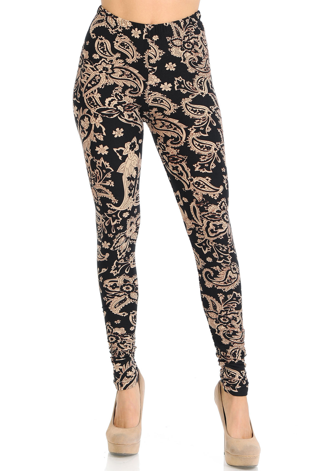 Wholesale Buttery Smooth Sand Pepper Paisley Extra Plus Size Leggings - 3X-5X