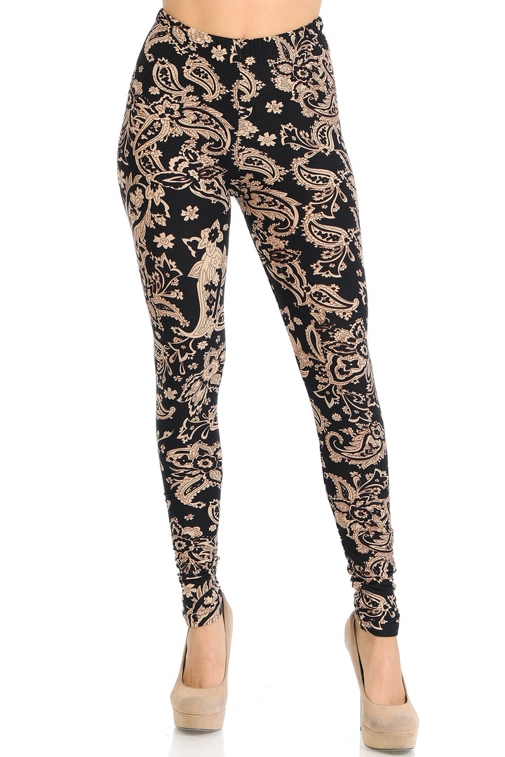 Wholesale Buttery Smooth Sand Pepper Paisley Extra Plus Size Leggings - 3X-5X