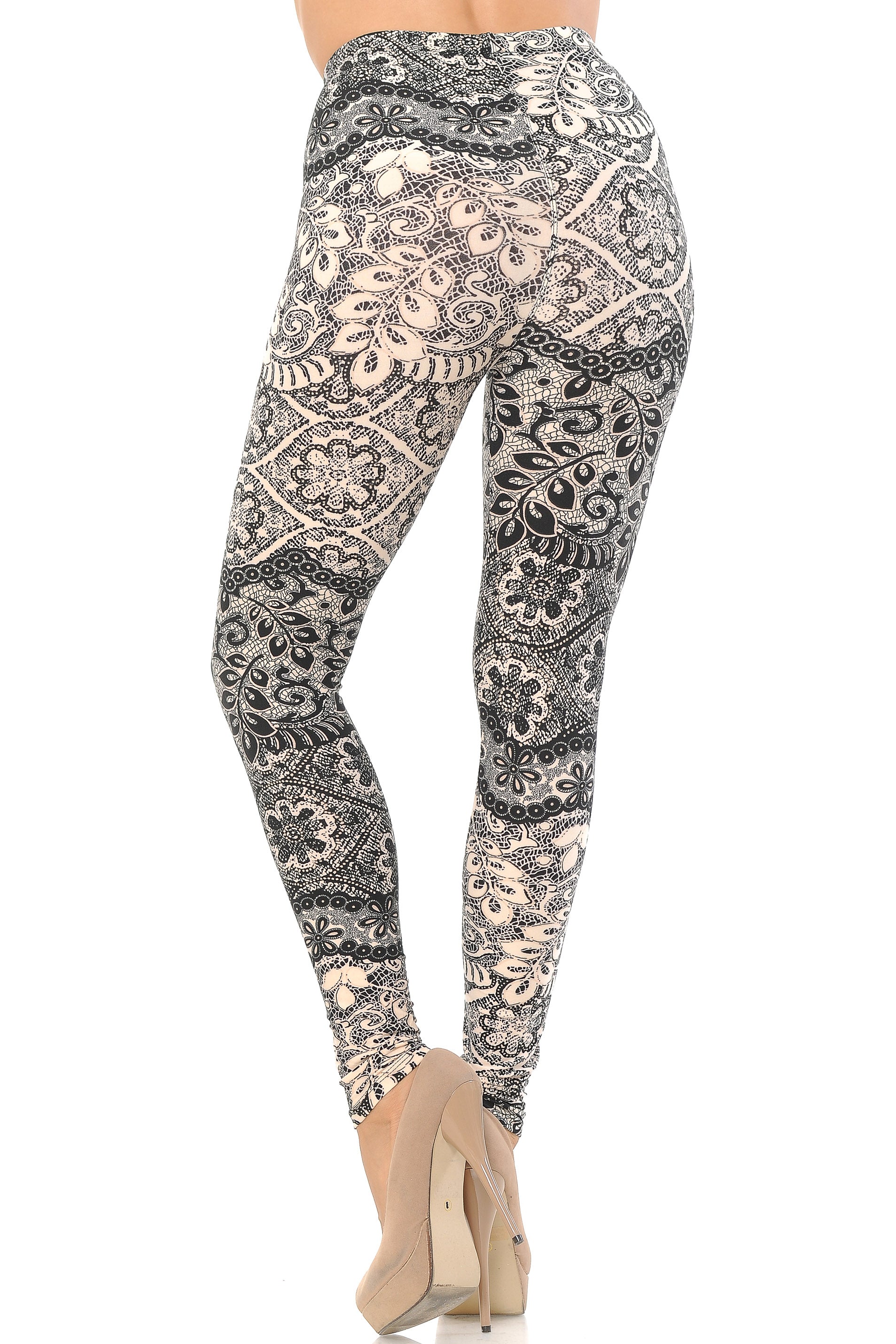 Wholesale Buttery Smooth Cream Leaf Extra Plus Size Leggings - 3X-5X