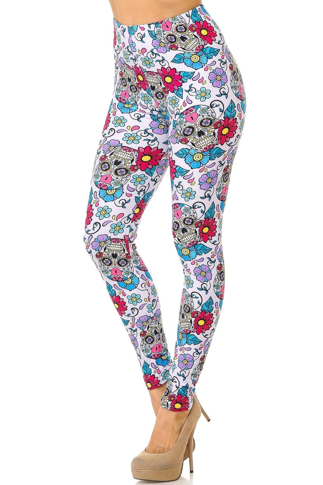 Wholesale Buttery Smooth Lavender Sugar Skull Plus Size Leggings - 3X - 5X