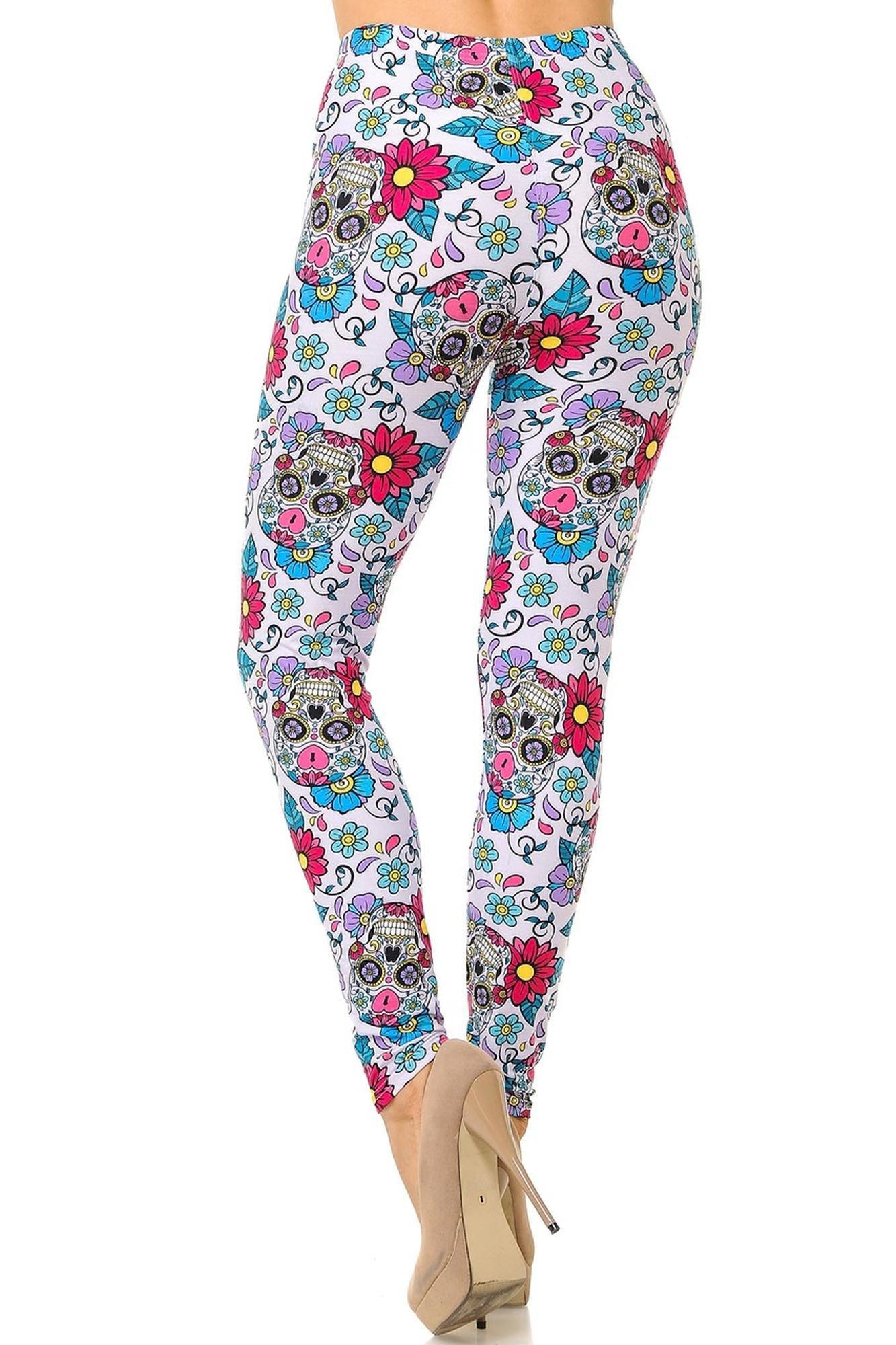 Wholesale Buttery Smooth Lavender Sugar Skull Plus Size Leggings - 3X - 5X