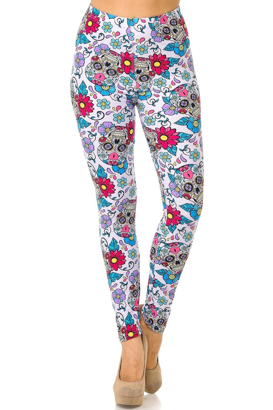 Wholesale Buttery Smooth Lavender Sugar Skull Plus Size Leggings - 3X - 5X