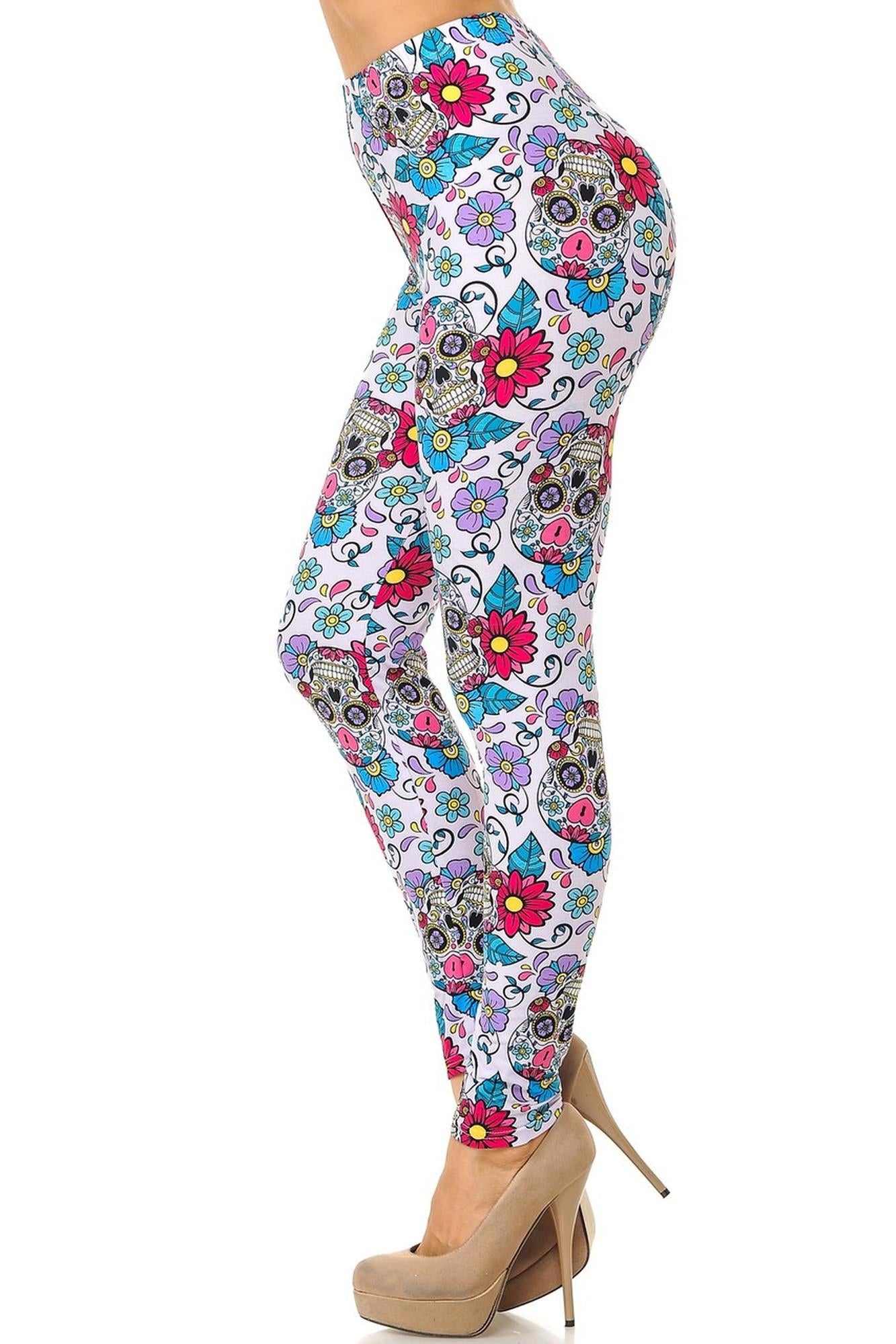 Wholesale Buttery Smooth Lavender Sugar Skull Plus Size Leggings - 3X - 5X