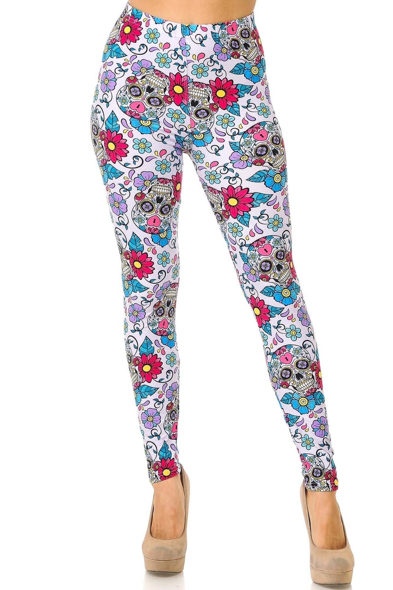 Wholesale Buttery Smooth Lavender Sugar Skull Plus Size Leggings - 3X - 5X