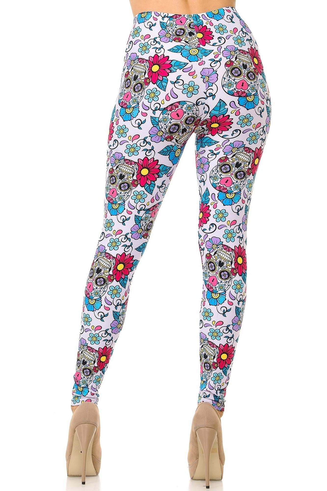 Wholesale Buttery Smooth Lavender Sugar Skull Plus Size Leggings - 3X - 5X