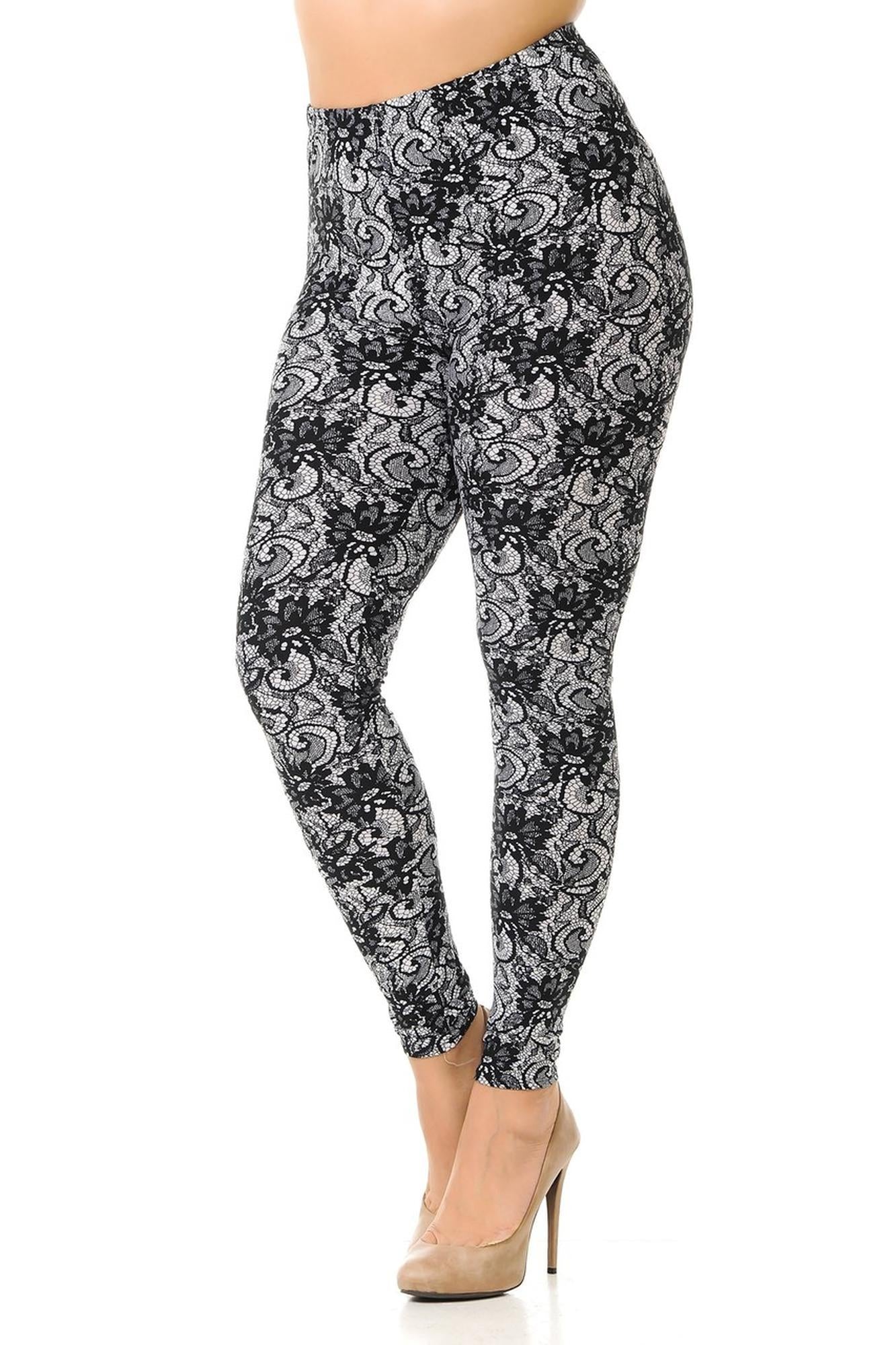 Wholesale Buttery Smooth Sassy Lace Print Extra Plus Size Leggings - 3X-5X