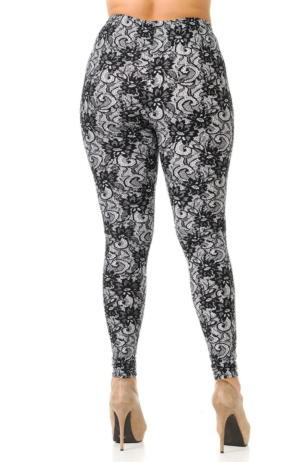 Wholesale Buttery Smooth Sassy Lace Print Extra Plus Size Leggings - 3X-5X