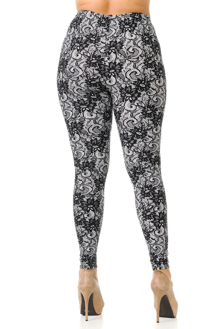 Wholesale Buttery Smooth Sassy Lace Print Extra Plus Size Leggings - 3X-5X