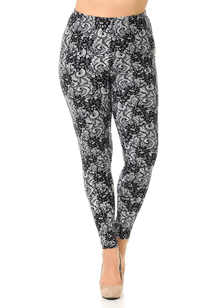 Wholesale Buttery Smooth Sassy Lace Print Extra Plus Size Leggings - 3X-5X
