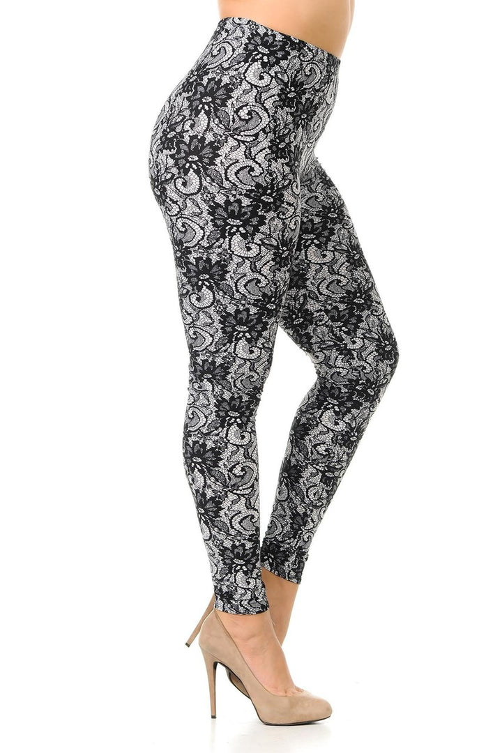 Wholesale Buttery Smooth Sassy Lace Print Extra Plus Size Leggings - 3X-5X