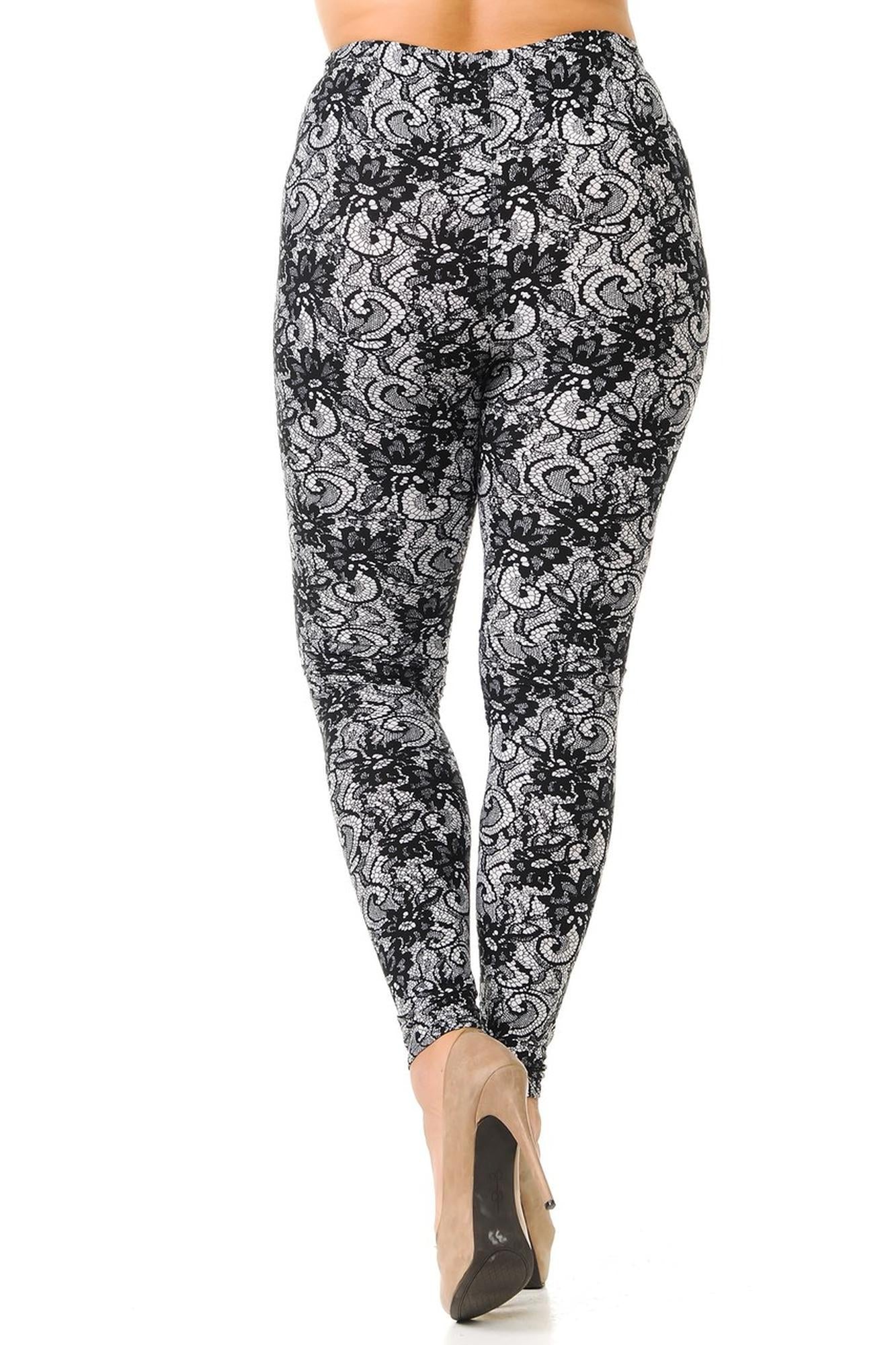 Wholesale Buttery Smooth Sassy Lace Print Extra Plus Size Leggings - 3X-5X