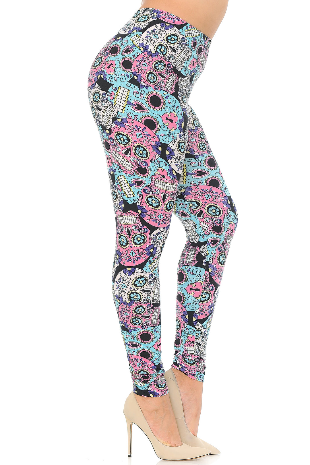 Wholesale Buttery Smooth Pastel Sugar Skull Extra Plus Size Leggings - 3X-5X