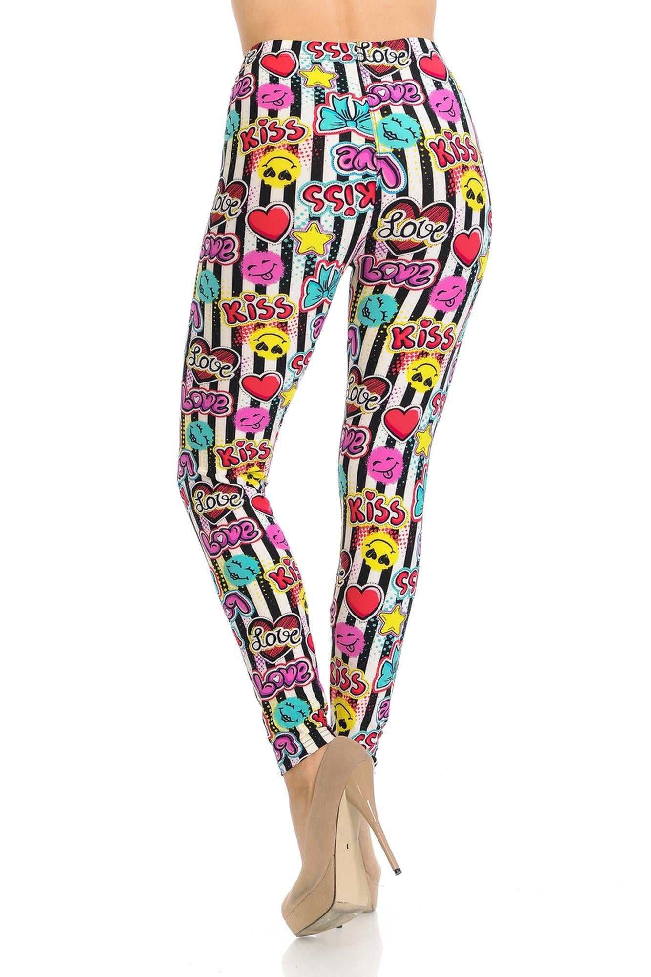 Wholesale Buttery Smooth Stripes Love and Kisses Extra Plus Size Leggings - 3X-5X