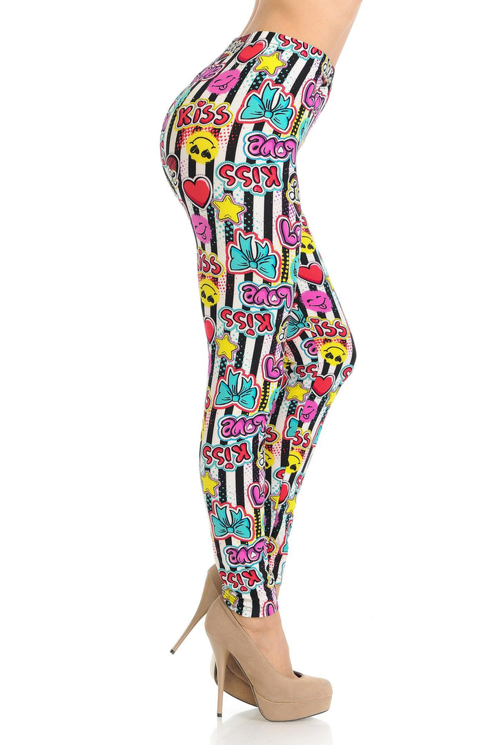 Wholesale Buttery Smooth Stripes Love and Kisses Extra Plus Size Leggings - 3X-5X