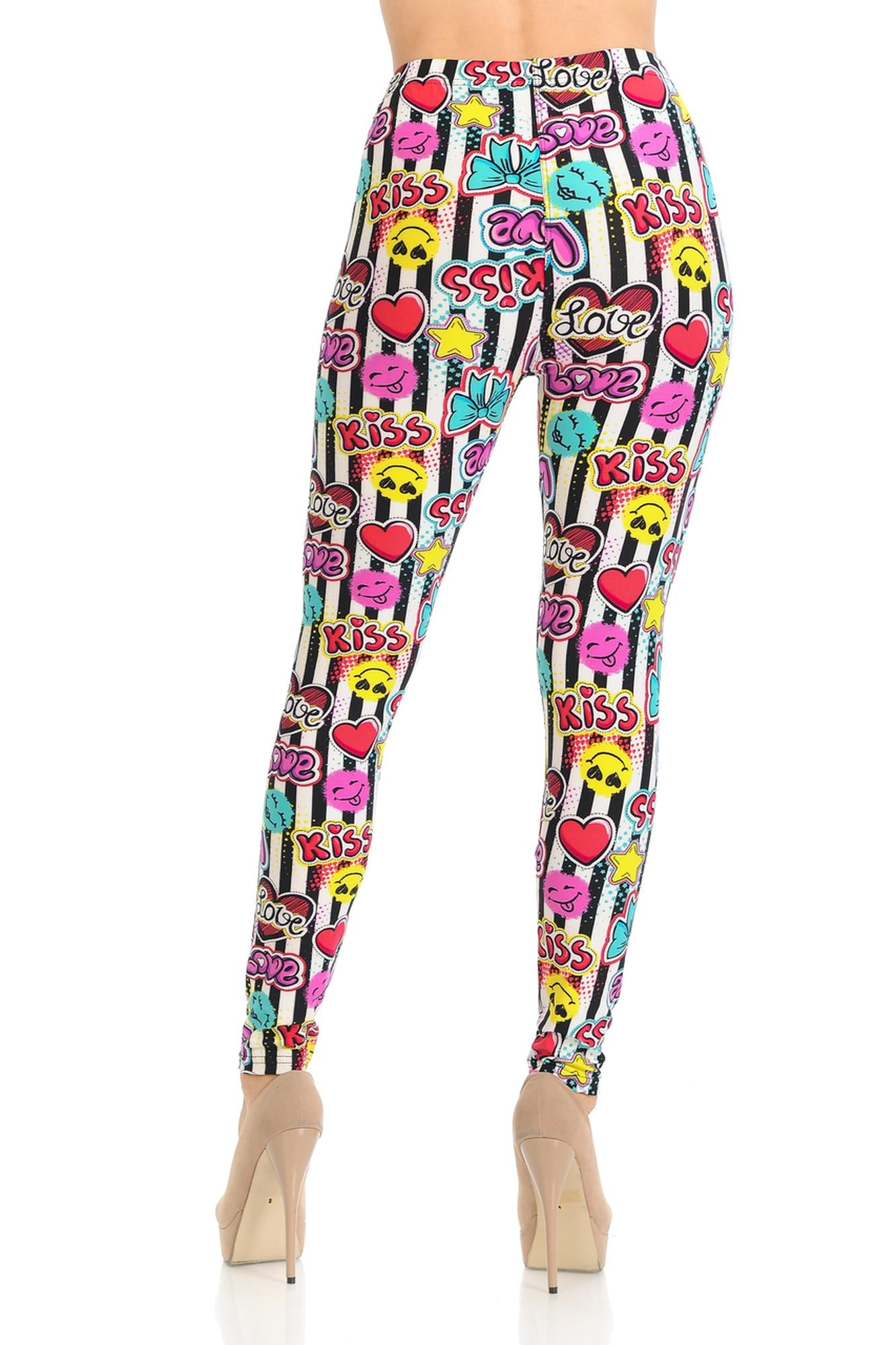 Wholesale Buttery Smooth Stripes Love and Kisses Extra Plus Size Leggings - 3X-5X