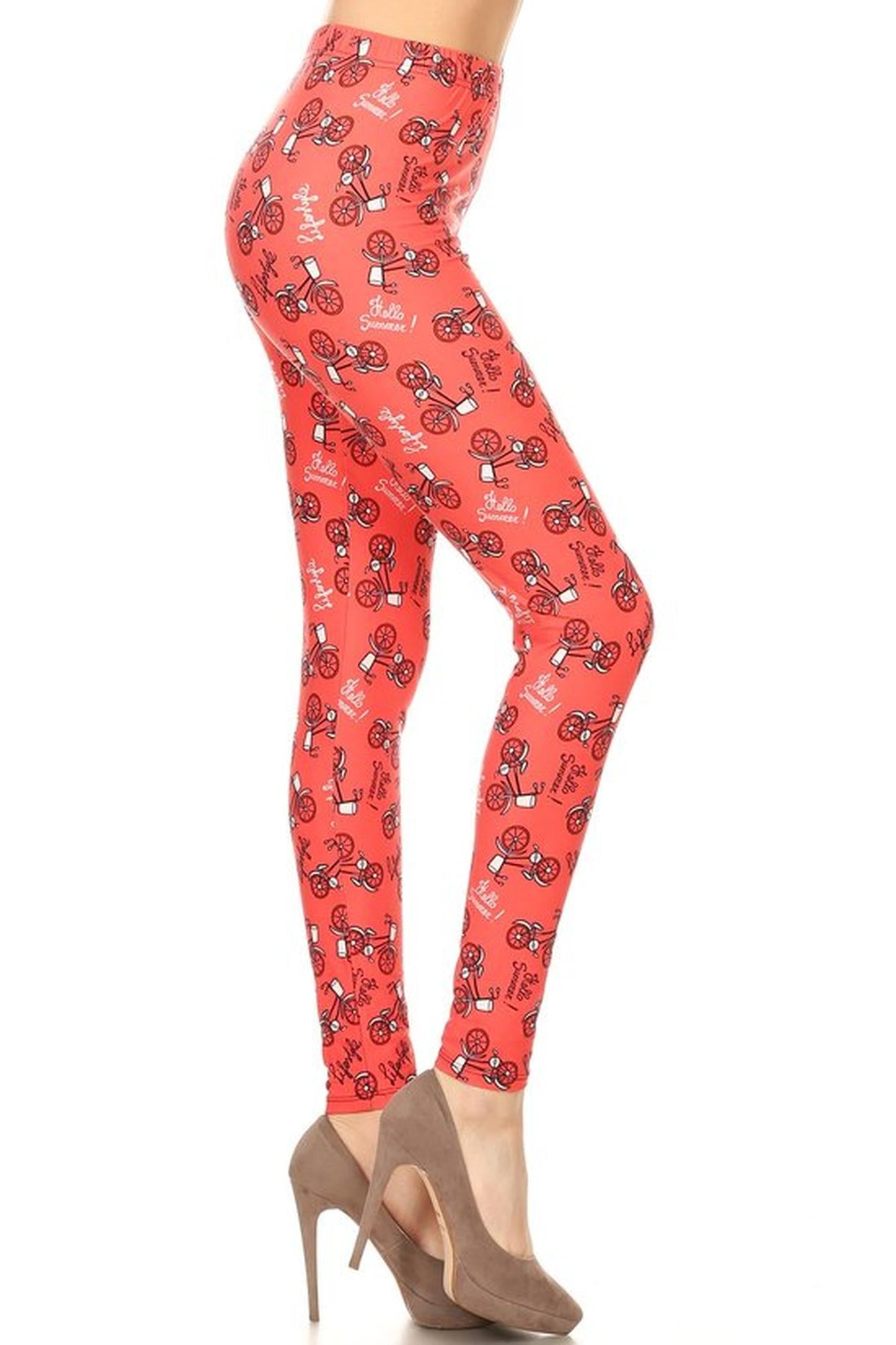 Wholesale Buttery Red Summertime Bicycles Plus Size Leggings - 3X-5X