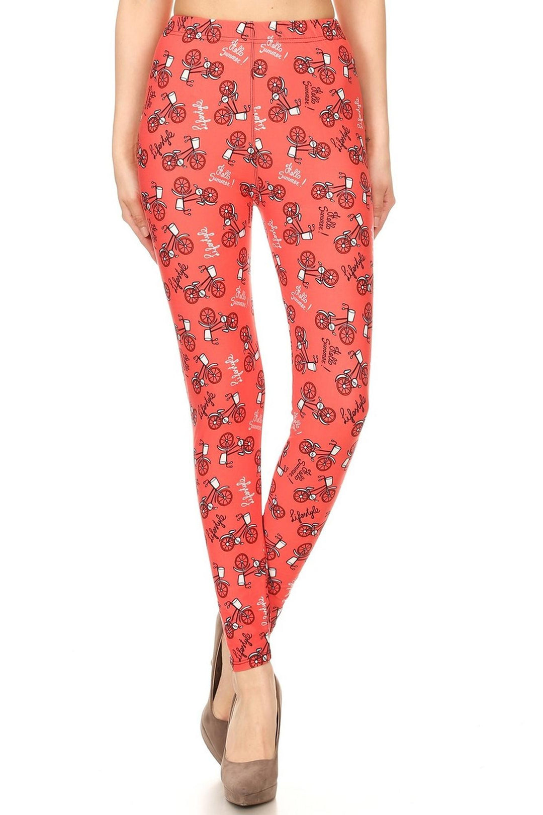 Wholesale Buttery Red Summertime Bicycles Plus Size Leggings - 3X-5X