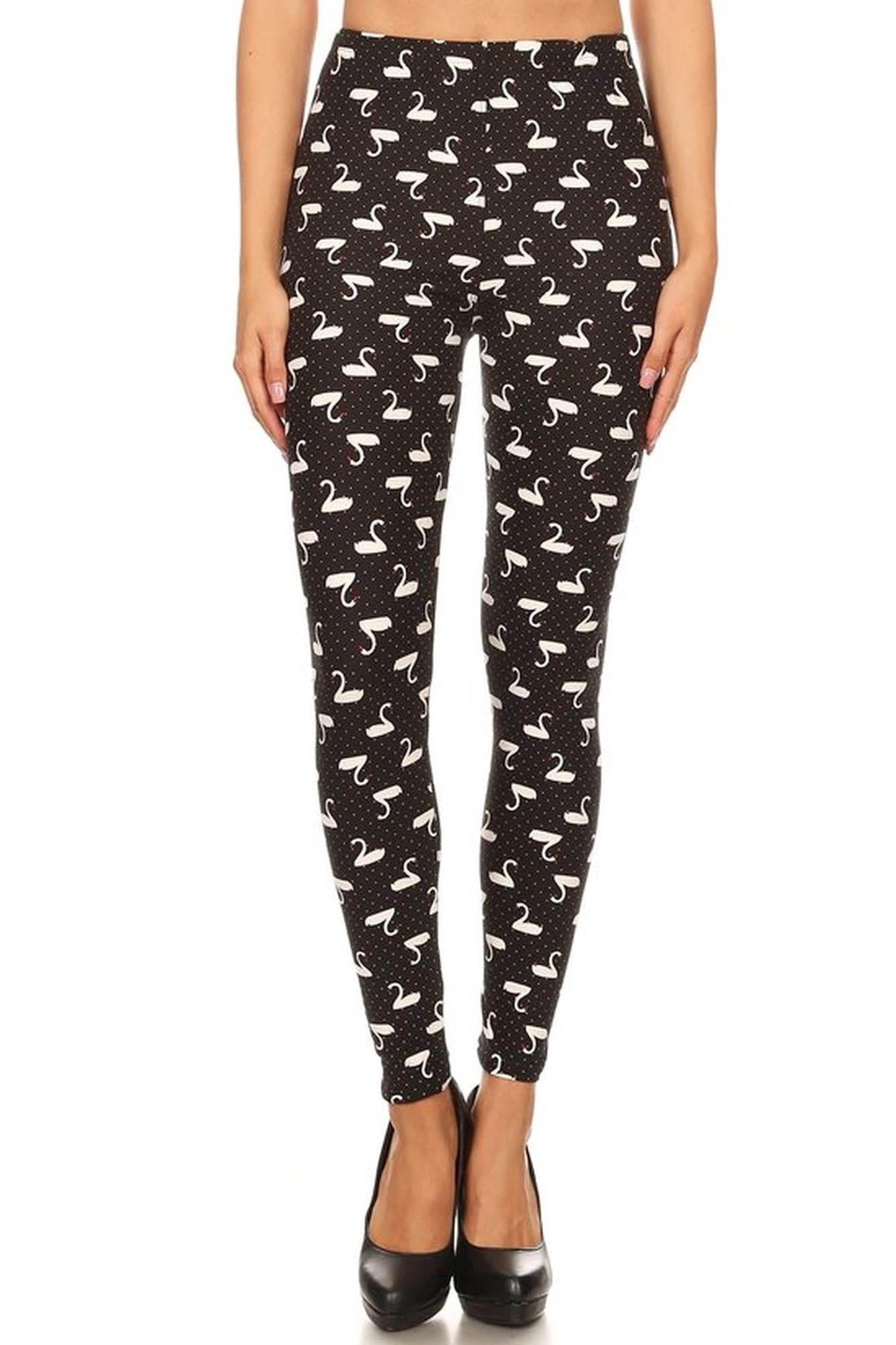 Wholesale Buttery Smooth Polka Dot Swan Plus Size Leggings - 3X-5X