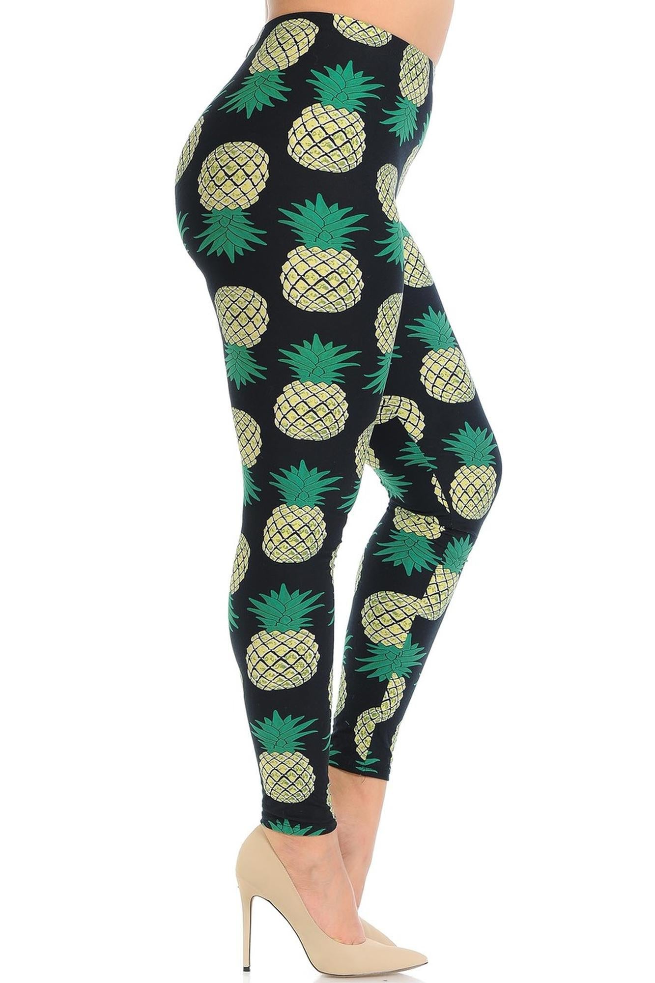 Wholesale Buttery Smooth Green Pineapple Plus Size Leggings - 3X-5X
