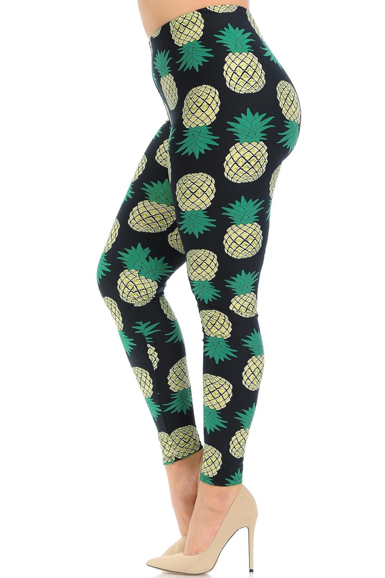 Wholesale Buttery Smooth Green Pineapple Plus Size Leggings - 3X-5X