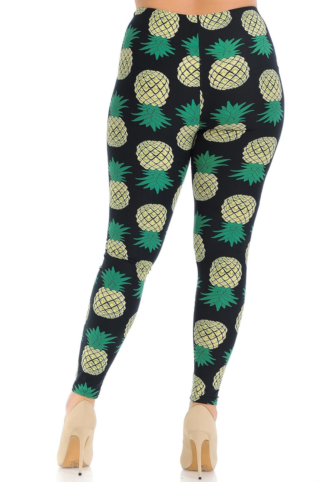 Wholesale Buttery Smooth Green Pineapple Plus Size Leggings - 3X-5X