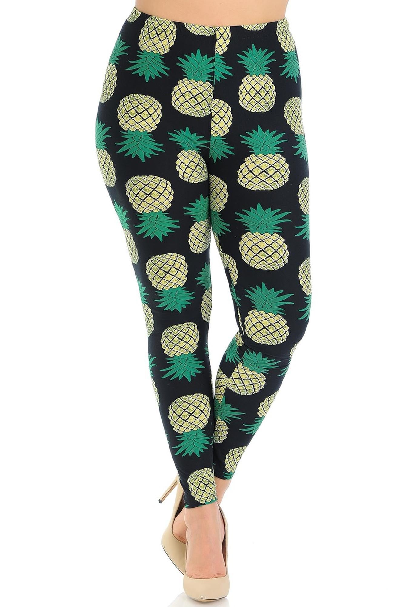 Wholesale Buttery Smooth Green Pineapple Plus Size Leggings - 3X-5X