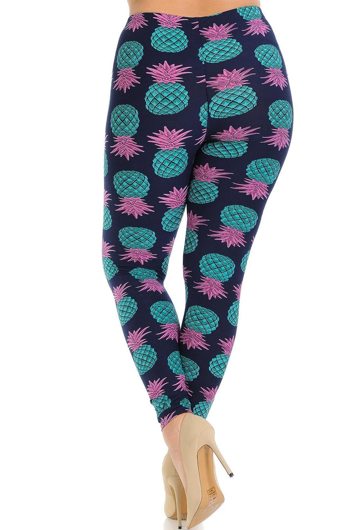 Wholesale Buttery Smooth Teal Pineapple Plus Size Leggings - 3X-5X