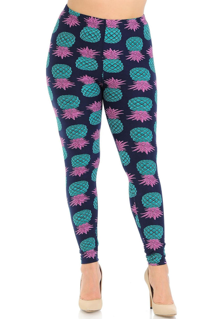 Wholesale Buttery Smooth Teal Pineapple Plus Size Leggings - 3X-5X