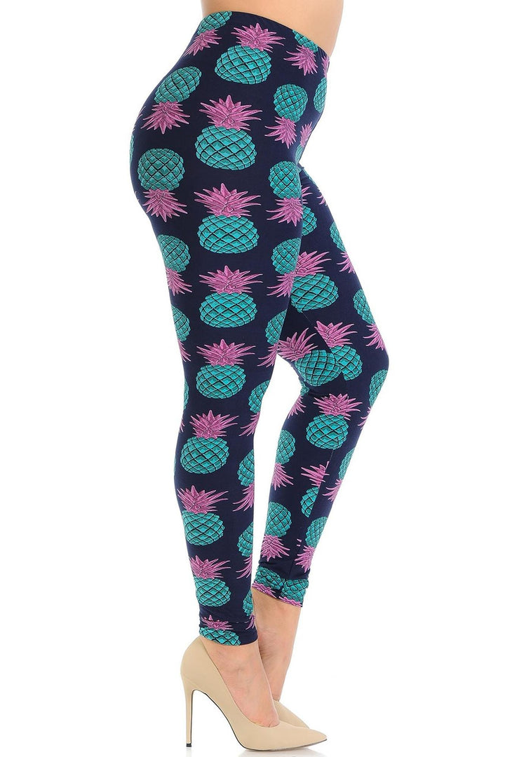 Wholesale Buttery Smooth Teal Pineapple Plus Size Leggings - 3X-5X
