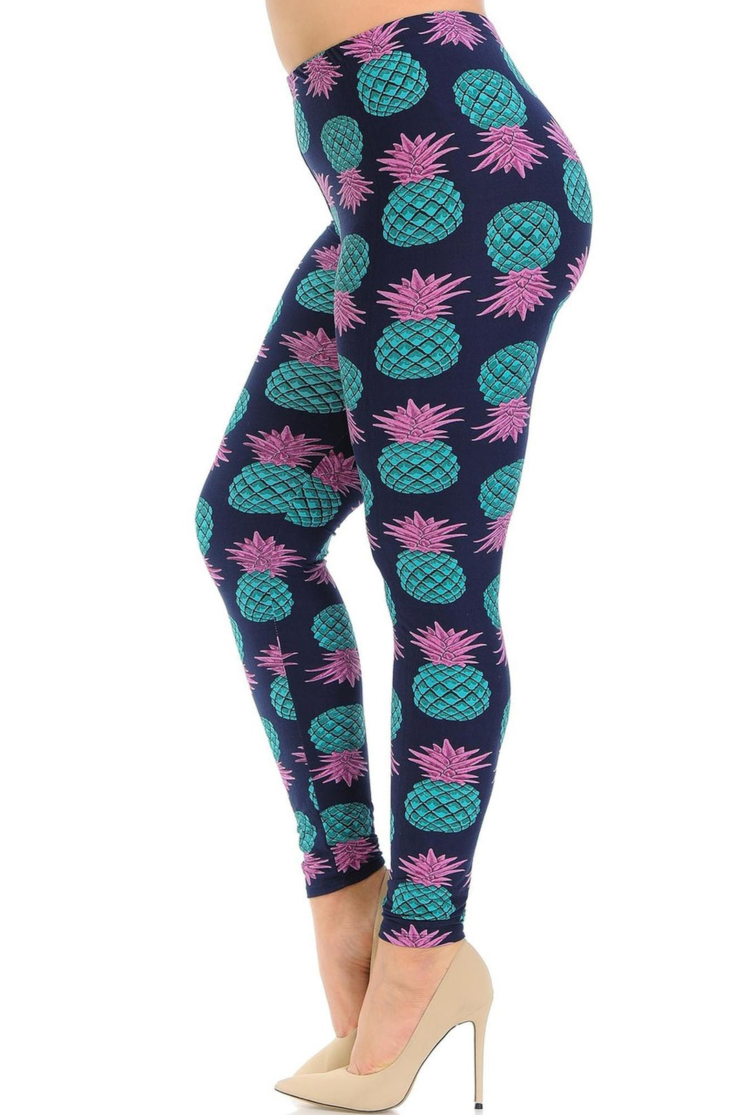 Wholesale Buttery Smooth Teal Pineapple Plus Size Leggings - 3X-5X