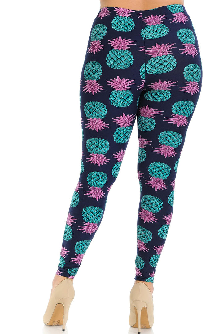 Wholesale Buttery Smooth Teal Pineapple Plus Size Leggings - 3X-5X