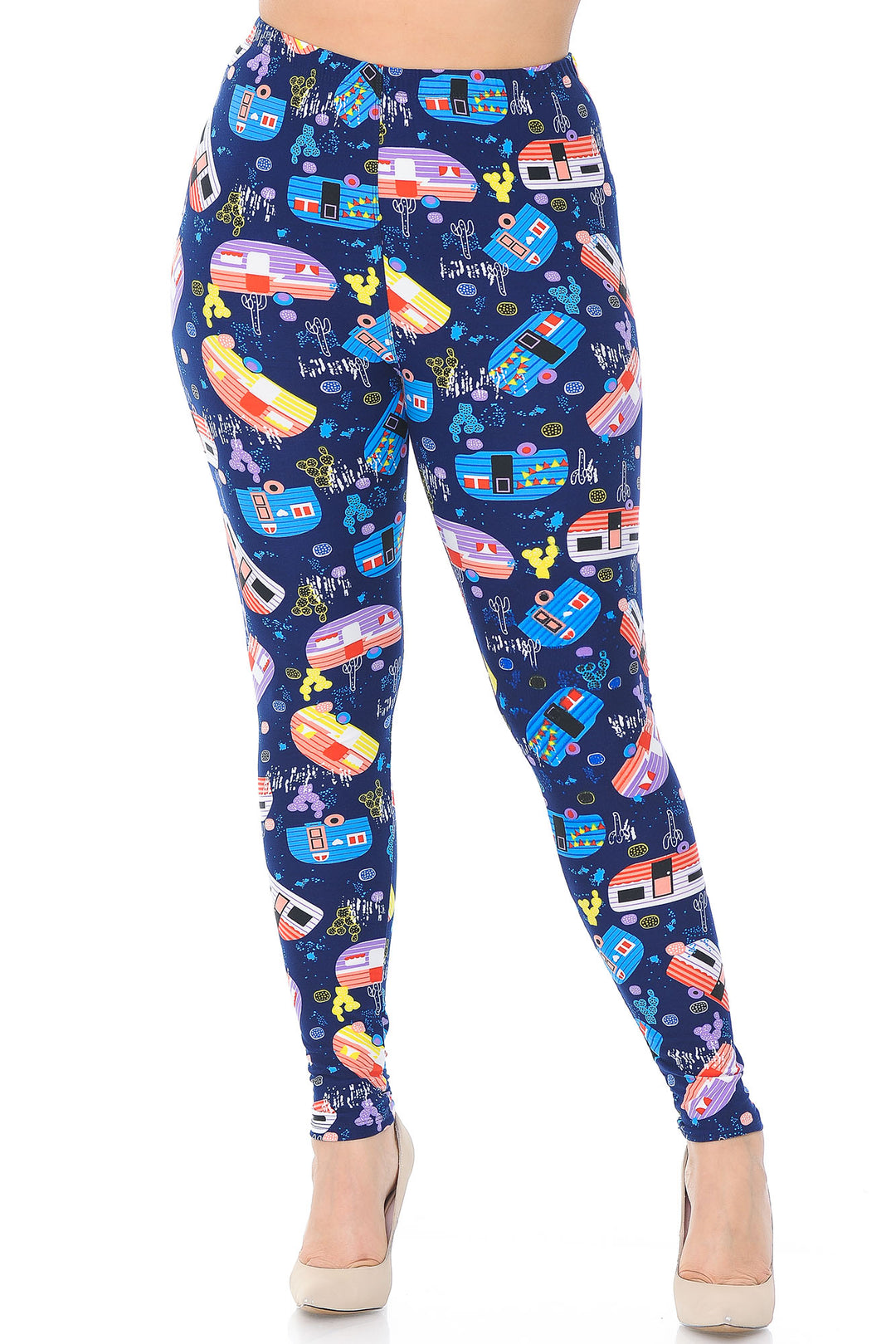 Wholesale Buttery Smooth Retro Campers Extra Plus Size Leggings - 3X-5X