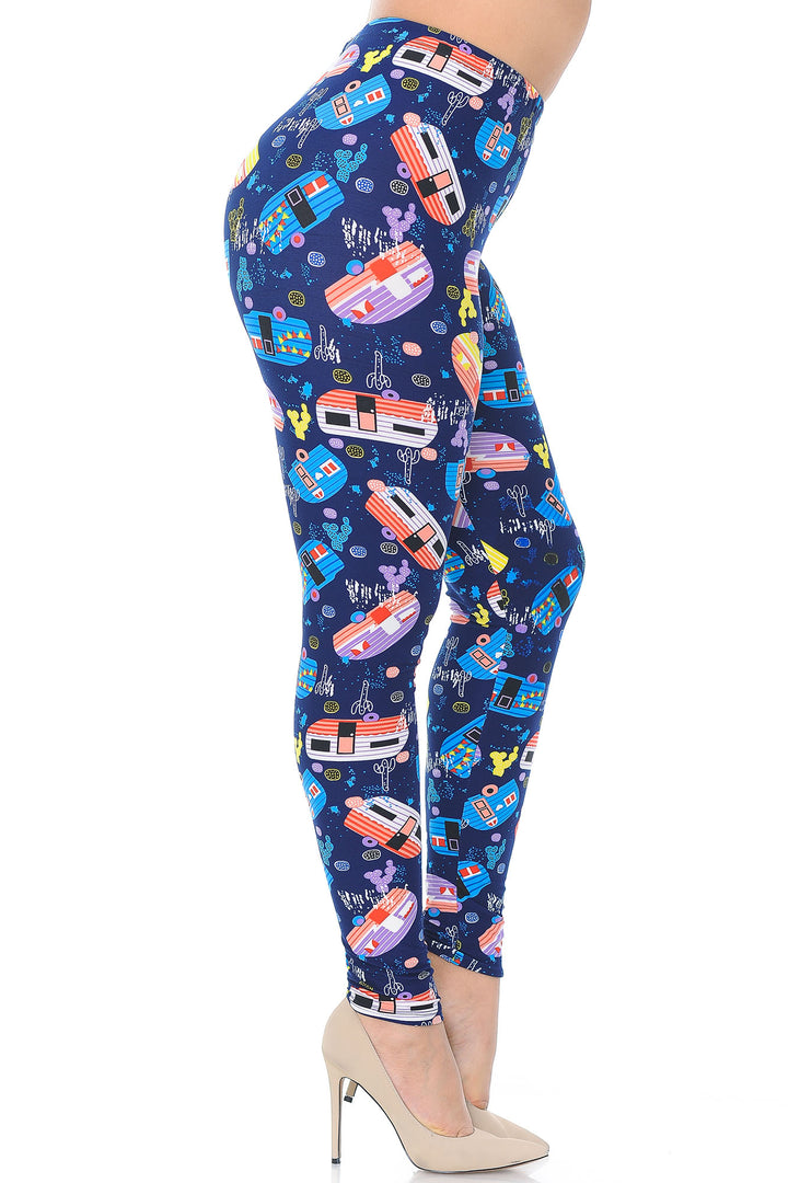 Wholesale Buttery Smooth Retro Campers Extra Plus Size Leggings - 3X-5X