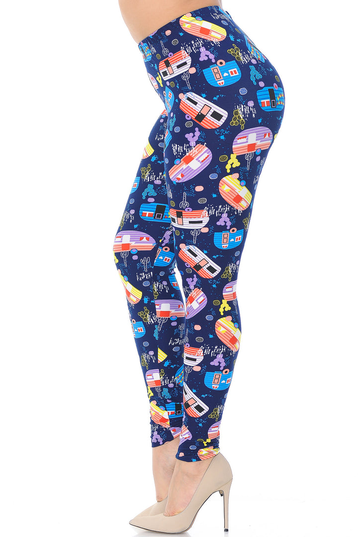 Wholesale Buttery Smooth Retro Campers Extra Plus Size Leggings - 3X-5X