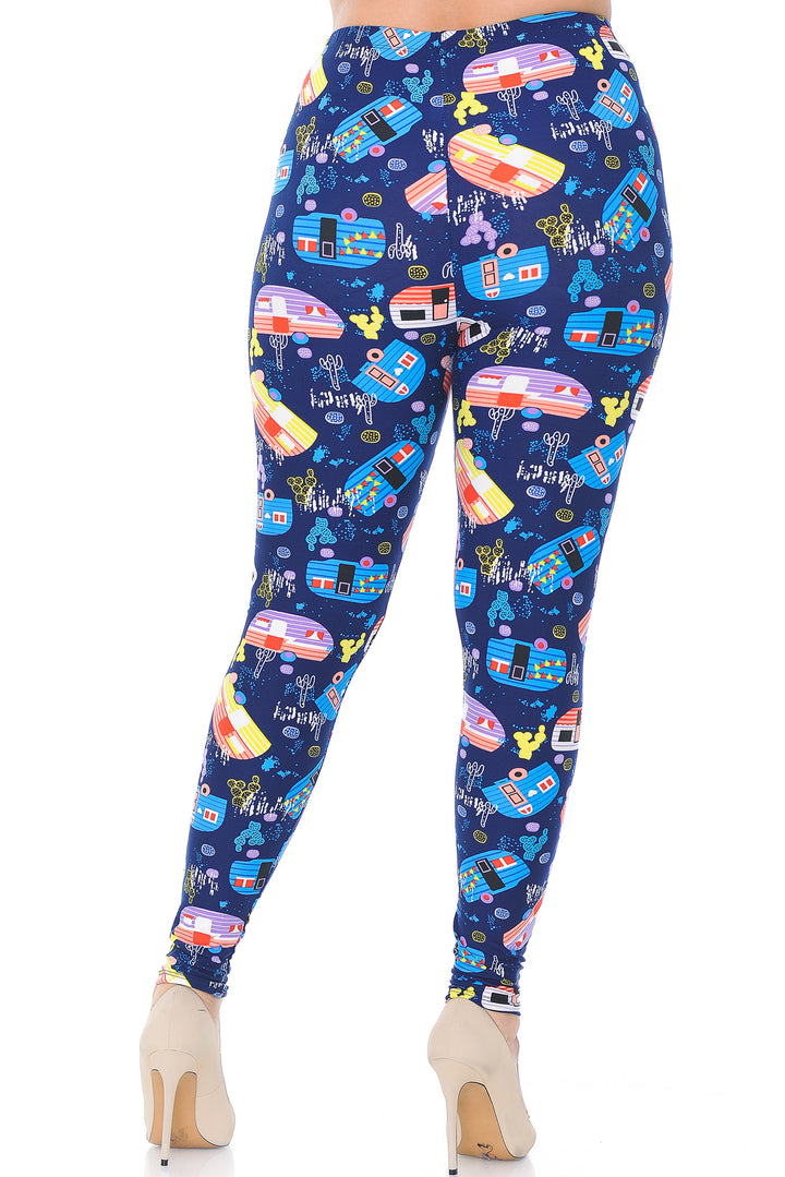 Wholesale Buttery Smooth Retro Campers Extra Plus Size Leggings - 3X-5X