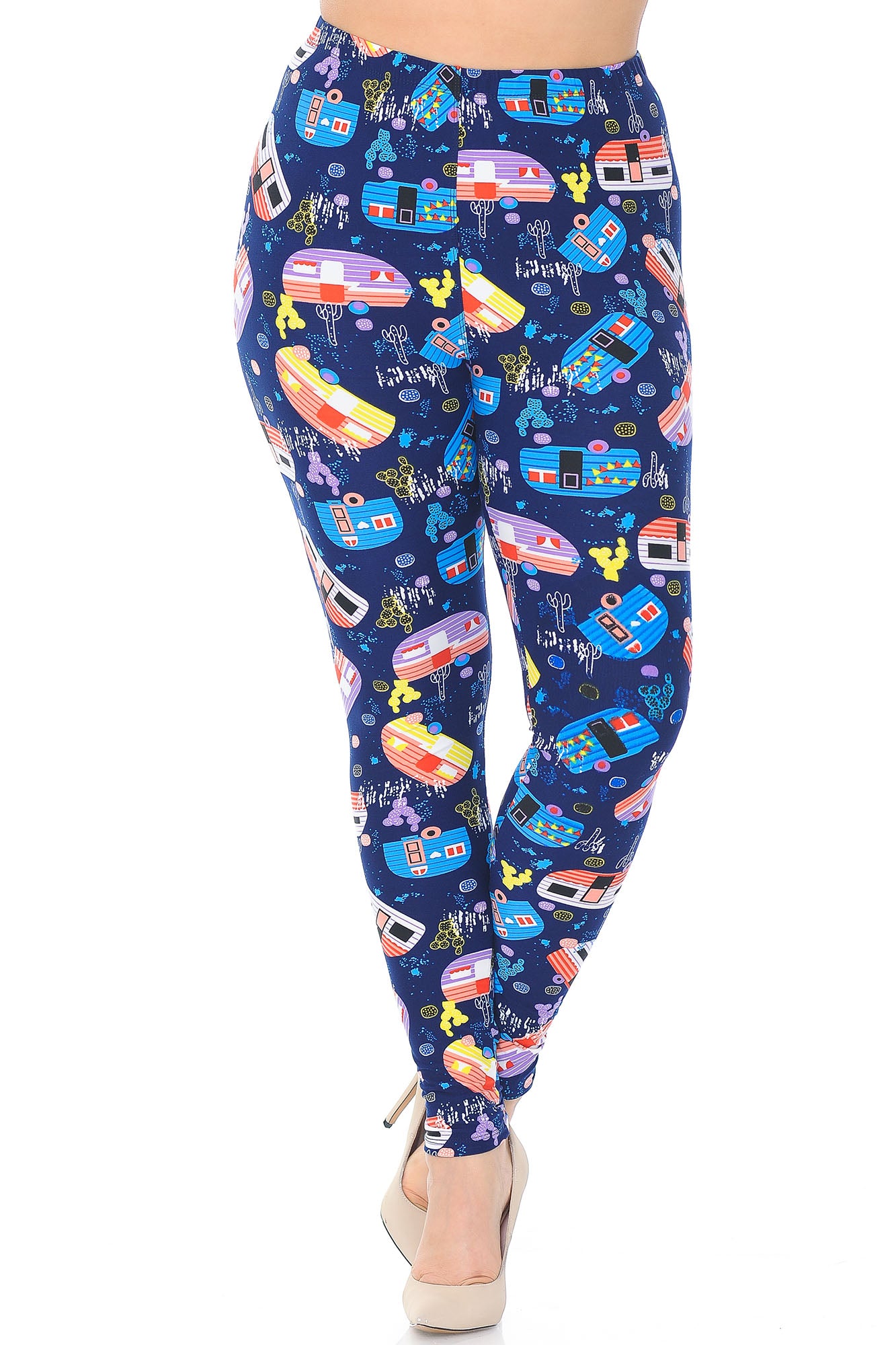 Wholesale Buttery Smooth Retro Campers Extra Plus Size Leggings - 3X-5X