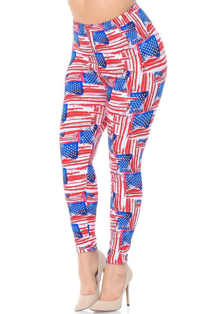 Wholesale Buttery Smooth Watercolor USA Flag Plus Size Leggings - 3X-5X