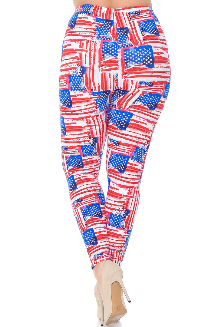 Wholesale Buttery Smooth Watercolor USA Flag Plus Size Leggings - 3X-5X