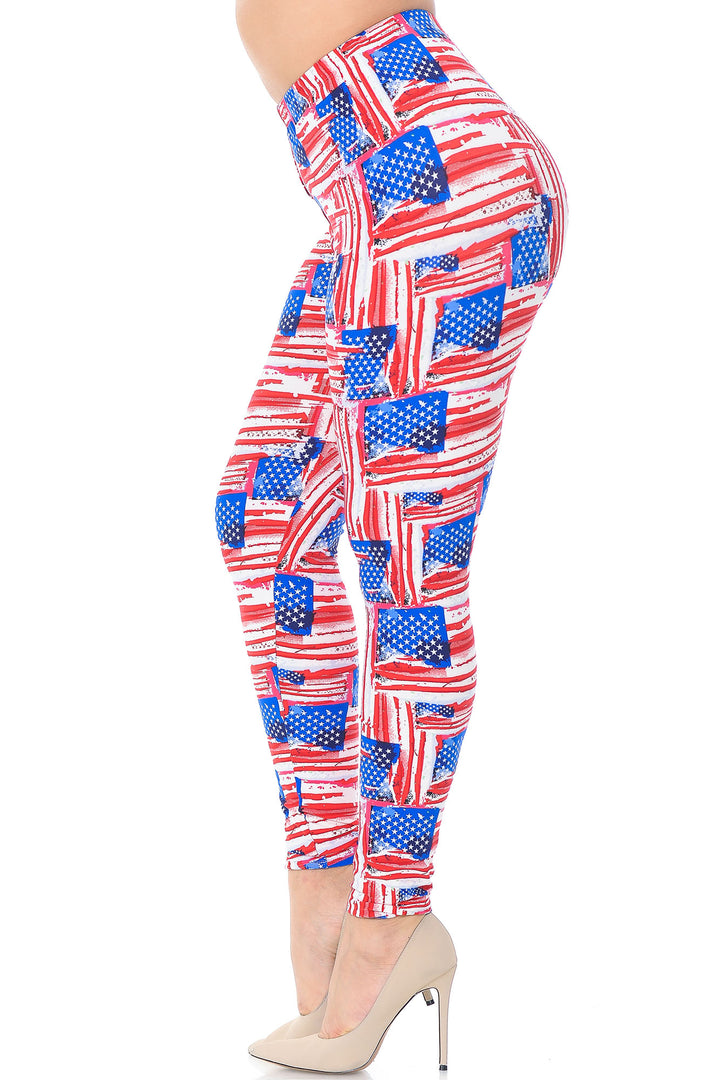 Wholesale Buttery Smooth Watercolor USA Flag Plus Size Leggings - 3X-5X