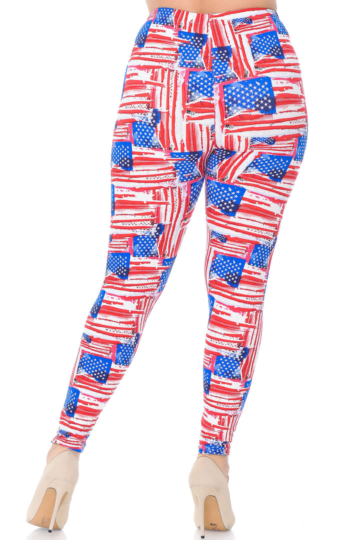 Wholesale Buttery Smooth Watercolor USA Flag Plus Size Leggings - 3X-5X